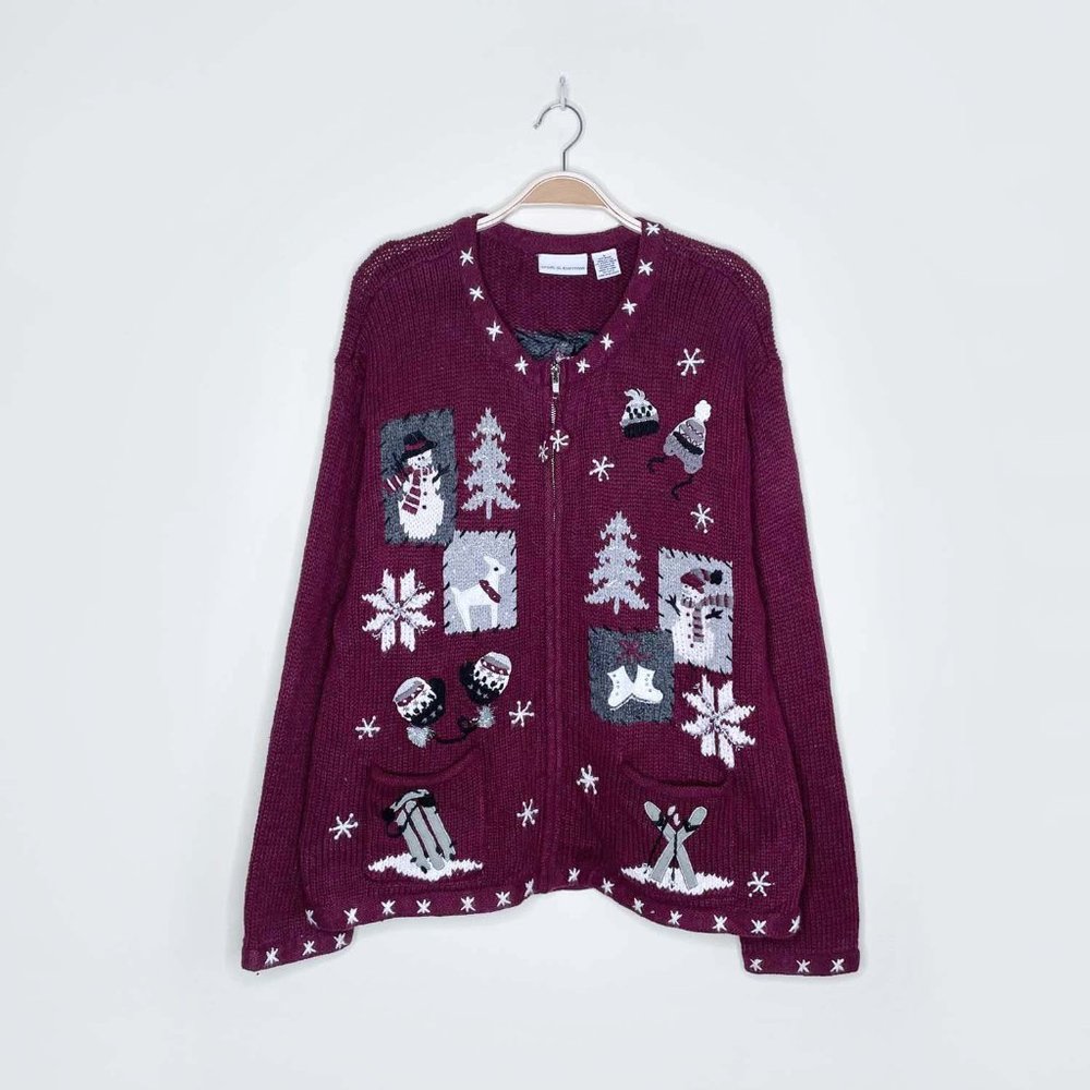 ⚡️SOLD⚡️ vintage croft & barrow embellished holiday cardigan - size large - Picture 1 of 7
